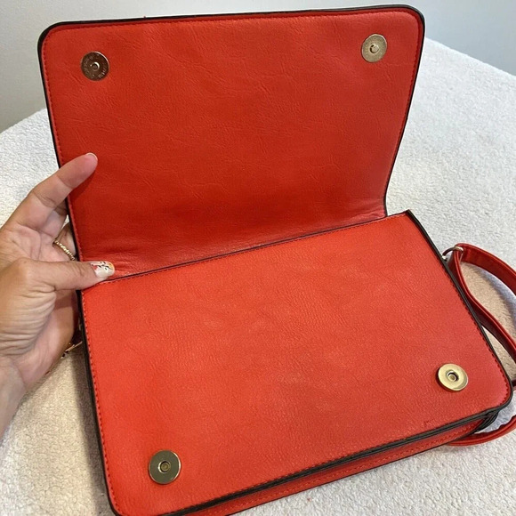 Geometric Puzzle Bag Women’s Red Orange Gold Small Rectangle Shoulder *read - Picture 12 of 16